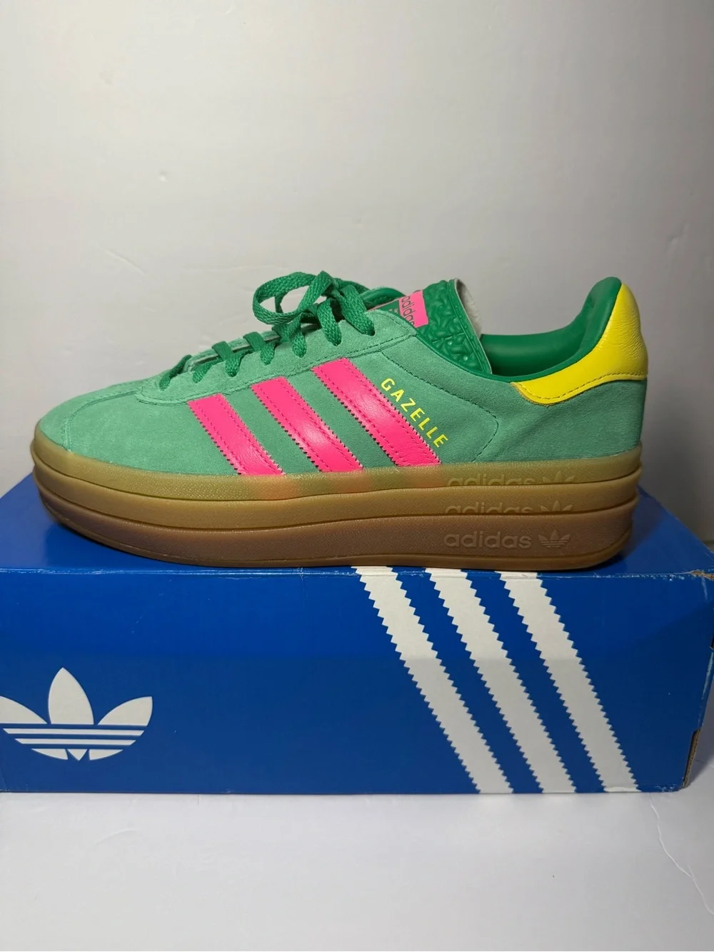 adidas gazelle green pink yellow sneakers